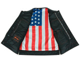 DS155 Men's Leather Vest with Red Stitching and USA Inside Flag Linin Daniel Smart Manufacturing