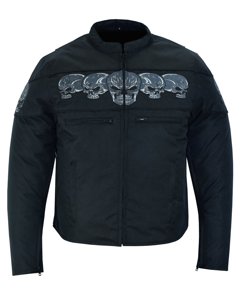 DS600 Men's Textile Scooter Style Jacket w/ Reflective Skulls Daniel Smart Manufacturing