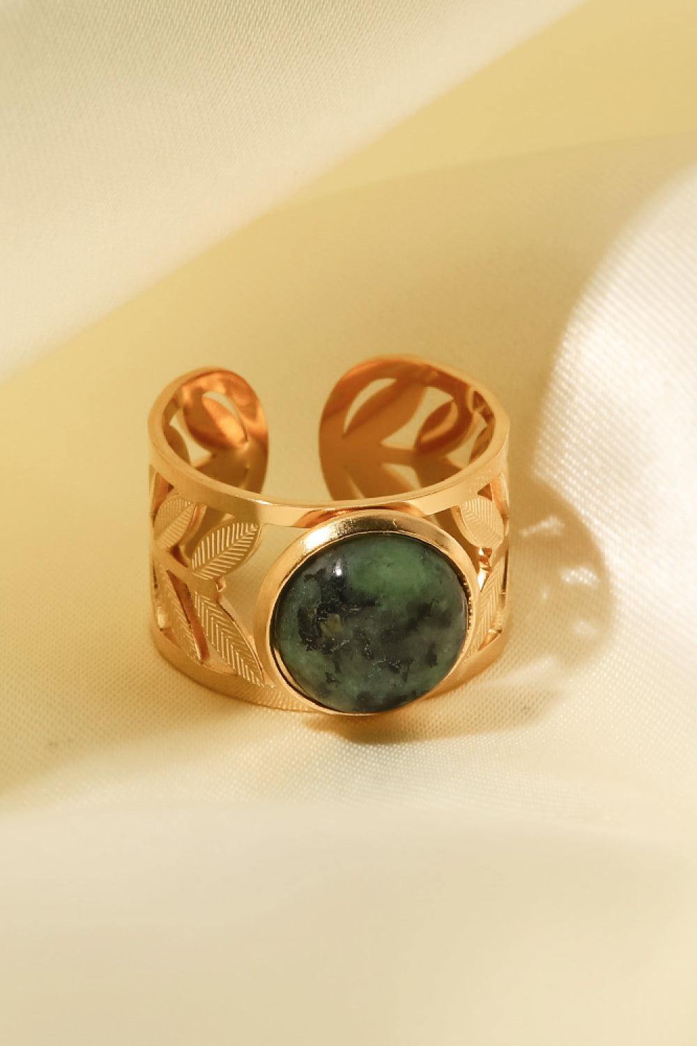 18k Gold Plated Malachite Leaf Ring - Trendsi