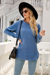 Round Neck Slit Tunic Top - Flyclothing LLC