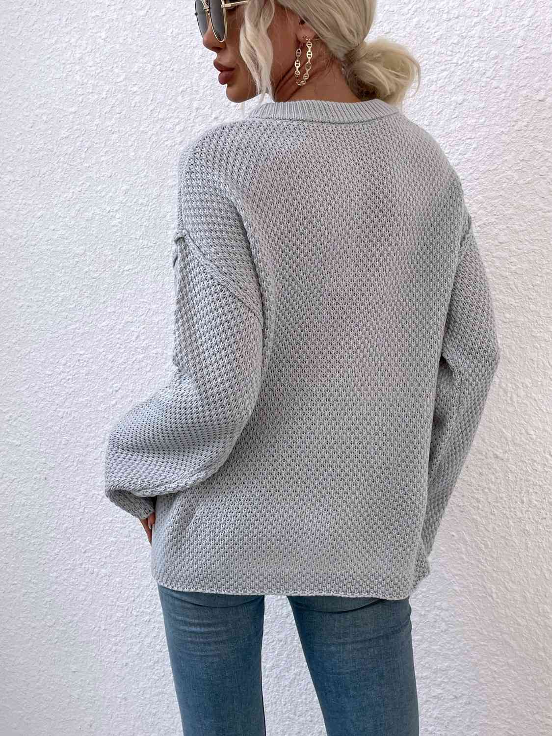 Quarter-Button Slit Sweater - Flyclothing LLC