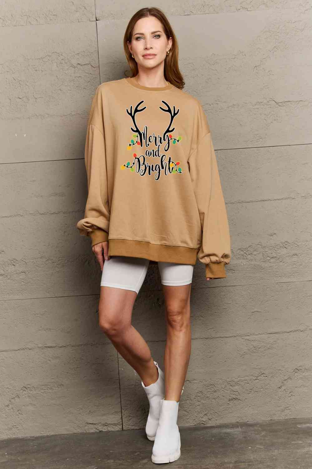 Simply Love Full Size MERRY AND BRIGHT Graphic Sweatshirt - Flyclothing LLC