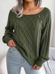 Decorative Button Cable-Knit Sweater - Flyclothing LLC