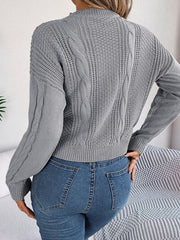 Cable-Knit Buttoned Round Neck Sweater - Flyclothing LLC