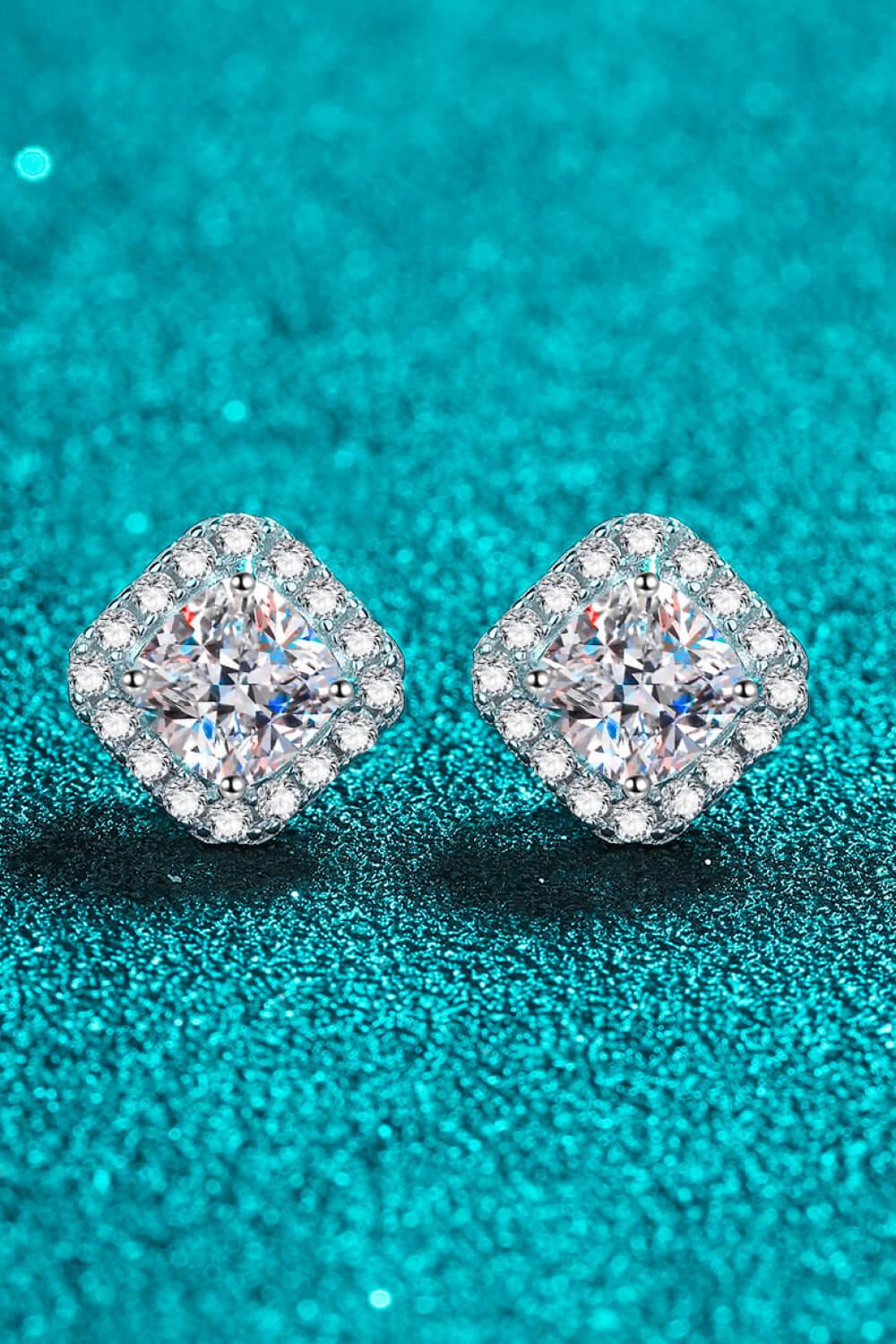 925 Sterling Silver Inlaid 2 Carat Moissanite Square Stud Earrings - Trendsi