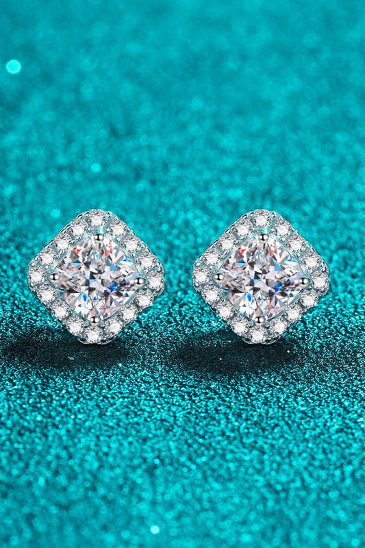 925 Sterling Silver Inlaid 2 Carat Moissanite Square Stud Earrings - Trendsi