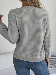 Cable-Knit Round Neck Long Sleeve Sweater - Flyclothing LLC