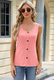 Decorative Button Round Neck Tank - Flyclothing LLC