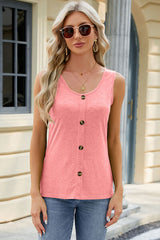 Decorative Button Round Neck Tank - Flyclothing LLC