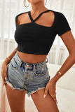 Cutout Short Sleeve Cropped Top - Flyclothing LLC