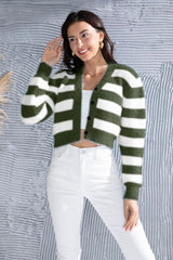 Striped Button Up Cropped Cardigan - Flyclothing LLC