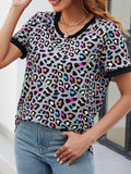 Leopard Round Neck Short Sleeve Tee Shirt - Trendsi