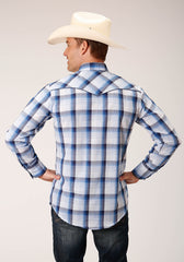 Roper Mens Long Sleeve Snap Multi Blue White Plaid Western Shirt - Flyclothing LLC