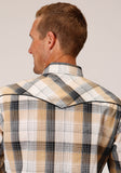 Roper Mens Long Sleeve Snap Black Khaki White Plaid Western Shirt - Flyclothing LLC