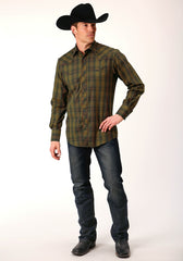 Roper Mens Long Sleeve Snap Black Gold Plaid Western Shirt - Flyclothing LLC