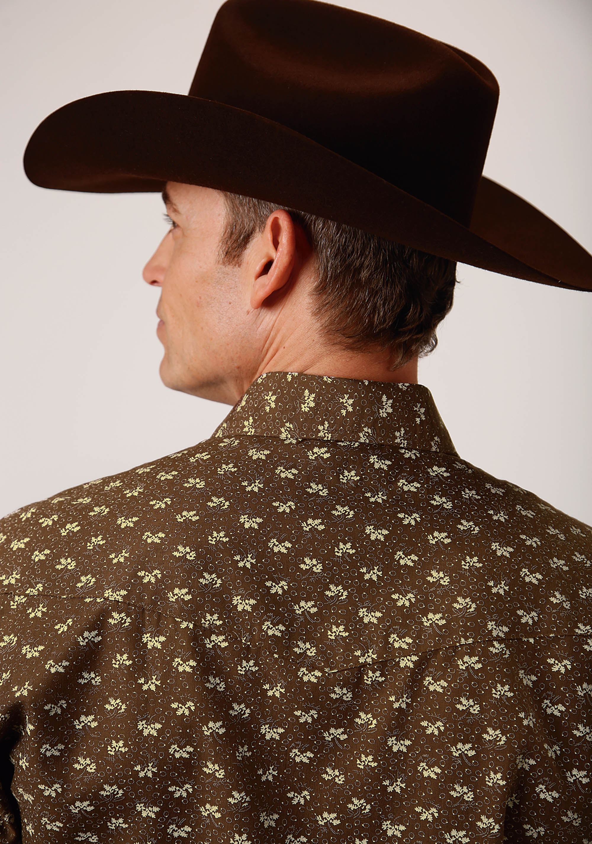 Roper Mens Brown And Cream Leaf Print Long Sleeve Snap Western Shirt