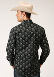 Roper Mens Long Sleeve Snap Black And Cream Floral Print Western Shirt - Flyclothing LLC