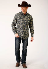 Roper Mens Long Sleeve Snap Vintage Dark Floral Print Western Shirt - Flyclothing LLC