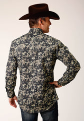 Roper Mens Long Sleeve Snap Vintage Dark Floral Print Western Shirt - Flyclothing LLC