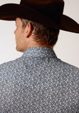 Roper Mens Long Sleeve Snap Navy And Cream Floral Print Western Shirt - Flyclothing LLC