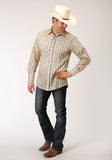 Roper Mens Long Sleeve Snap Cream And Brown Wallpaper Stripe Western Shirt - Flyclothing LLC