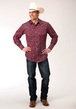 Roper Mens Long Sleeve Snap Brick Red And Cr Wallpaper Stripe Western Shirt - Flyclothing LLC