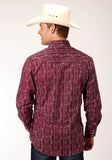 Roper Mens Long Sleeve Snap Brick Red And Cr Wallpaper Stripe Western Shirt - Flyclothing LLC