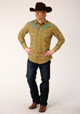 Roper Mens Long Sleeve Snap Butterscotch Turquoise Plaid Western Shirt - Flyclothing LLC