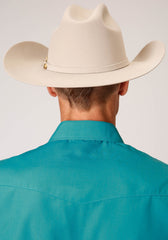 Roper Mens Long Sleeve Snap Solid Broadcloth Teal Western Shirt - Flyclothing LLC