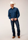 Roper Mens Long Sleeve Snap Solid Broadcloth Summer Navy Western Shirt - Flyclothing LLC