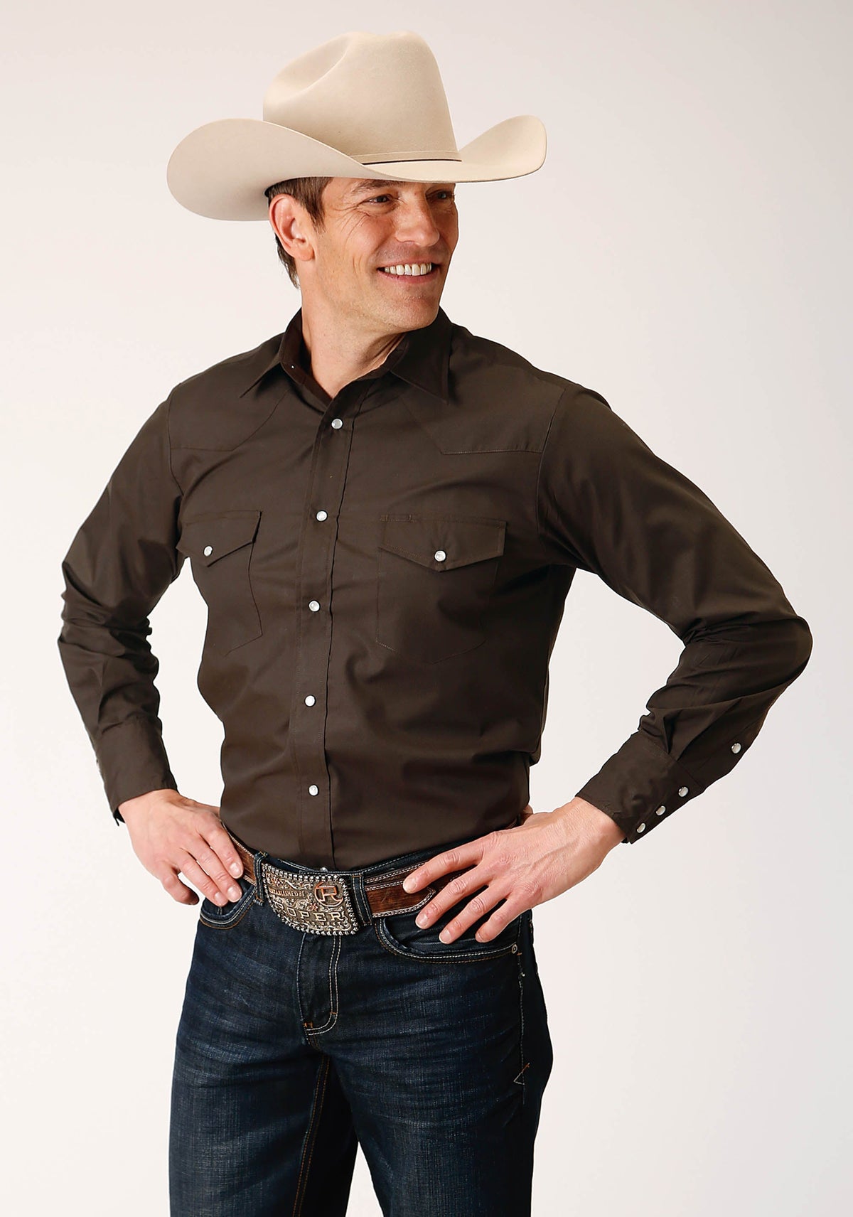 Roper Men's Western Long Sleeve Solid Snap Shirt - Pink - XL