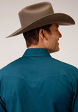 Roper Mens Long Sleeve Snap Solid Broadcloth Deep Teal Western Shirt - Flyclothing LLC