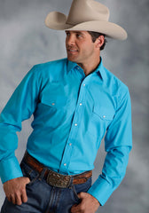 Roper Mens Turquoise Solid Broadcloth Long Sleeve Snap Western Shirt