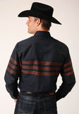 Roper Mens Long Sleeve Snap Black W Saddle Brown Border Stripe Western Shirt - Flyclothing LLC