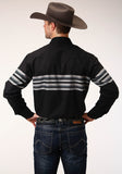 Roper Mens Long Sleeve Snap Black And Grey Border Stripe Western Shirt - Flyclothing LLC