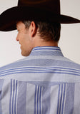 Roper Mens Long Sleeve Snap Blue And White Wide Stripe Western Shirt - Flyclothing LLC