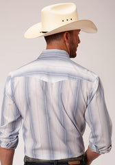 ROPER MENS BLUE OMBRE STRIPE LONG SLEEVE SNAP WESTERN SHIRT - Flyclothing LLC