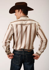 Roper Mens Long Sleeve Snap Brown And Cream Ombre Stripe Western Shirt - Flyclothing LLC