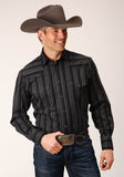 Roper Mens Long Sleeve Snap Black Charcoal Grey Stripe Western Shirt