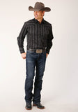 Roper Mens Long Sleeve Snap Black Charcoal Grey Stripe Western Shirt - Flyclothing LLC