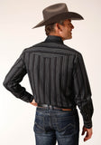 Roper Mens Long Sleeve Snap Black Charcoal Grey Stripe Western Shirt - Flyclothing LLC