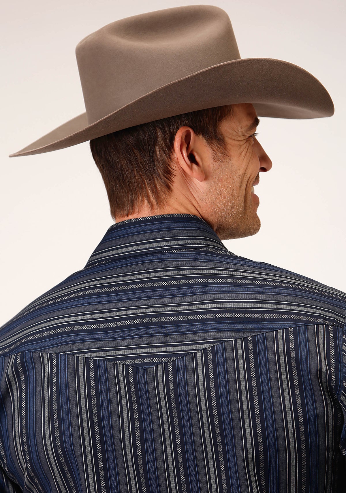 Roper Mens Long Sleeve Snap Black Blue Cream Stripe Western Shirt