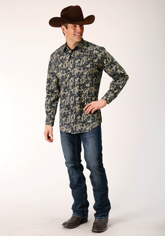 Roper Mens Long Sleeve Snap Vintage Dark Floral Print Western Shirt - Flyclothing LLC