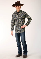 Roper Mens Long Sleeve Snap Vintage Dark Floral Print Western Shirt