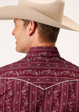 Roper Mens Long Sleeve Snap Brick Red And Cr Wallpaper Stripe Western Shirt - Flyclothing LLC