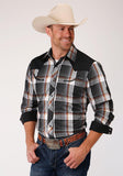 ROPER MENS BLACK WINE AND RUST LONG SLEEVE SNAP WESTERN SHIRT - Flyclothing LLC