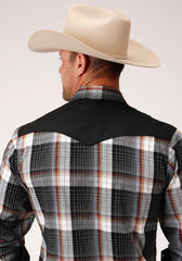 ROPER MENS BLACK WINE AND RUST LONG SLEEVE SNAP WESTERN SHIRT - Flyclothing LLC