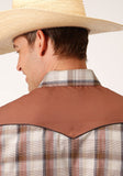 Roper Mens Long Sleeve Snap Tan Wine And Brown Plaid Western Shirt - Flyclothing LLC