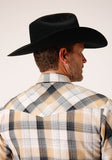 Roper Mens Long Sleeve Snap Black Khaki White Plaid Western Shirt - Flyclothing LLC