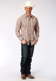 Roper Mens Brown Rust And Cream Plaid Long Sleeve Snap Western Shirt - Flyclothing LLC